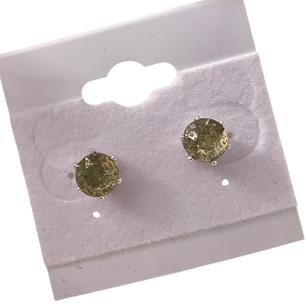 Sparkling YellowGold Stud Earrings Made w/ Swarovski Crystals Silver Overlay New